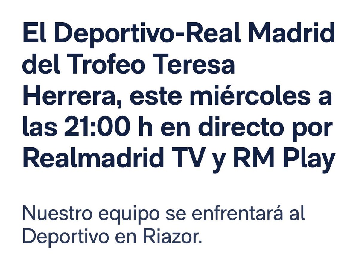 VCaleroM's tweet photo. Por cierto, TODOS los partidos de la pretemporada del Real Madrid, en RMTV. También el del miércoles, el encuentro ante el Dépor del Teresa Herrera. https://t.co/fYEaPwScsX