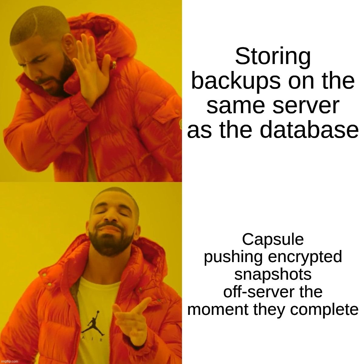 capsule_hq's tweet photo. It's free to start. No credit card.

If you self-host anything with a real database, this is the one thing you've been putting off setting up.

Don't wait for the 3am panic.

→ https://t.co/urFA7zQjpo https://t.co/hq6jKfJfAq