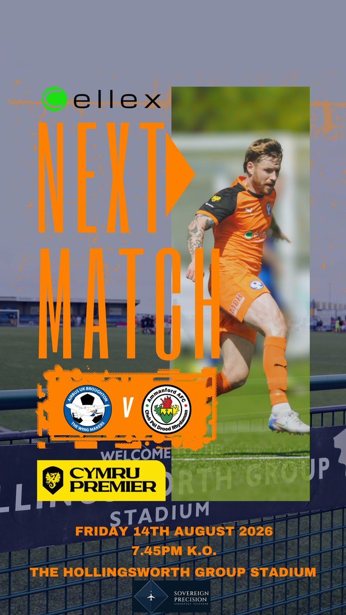 airbusukfc's tweet photo. Friday evening we are back on home turf again as we welcome @AmmanfordAFC ⚽✈️
📅 Friday 14th August 2026 📅
🆚 @AmmanfordAFC
🕢 7.45pm kick off
🏟️ The Hollingsworth Group Stadium
🏆 Novira Cymru Premier
#Wingmakers✈️ #UpTheBus #noviracymrupremier https://t.co/0EtJOyCYhn