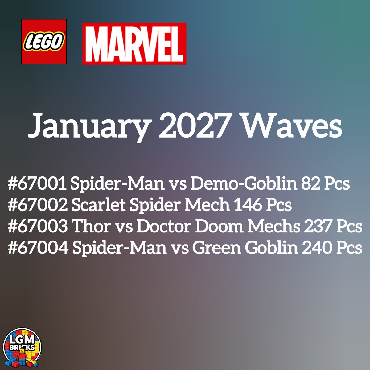 lgmbricks's tweet photo. LEGO New Marvel Sets - January 2027 Wave https://t.co/UvOMFYC8Zn