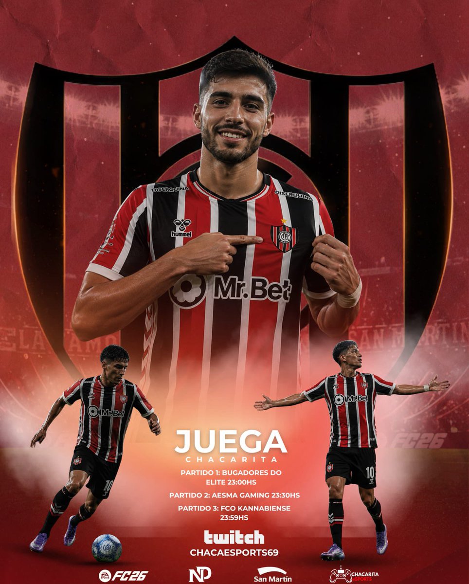 ChacaeSports's tweet photo. 🔴⚪️⚫ DÍA DE PARTIDOS | CHACARITA ESPORTS 🎮

Hoy competimos en FC 26 💪

🕚 23:00 vs. Bugadores do Elite
🕦 23:30 vs. AESMA Gaming
🕛 23:59 vs. FCO Kannabiense

📺 Twitch: CHACAESPORTS69

🔥 ¡A dejar todo por estos colores!

#ChacaritaEsports #FC26 #VamosChaca https://t.co/g9meljT1w9