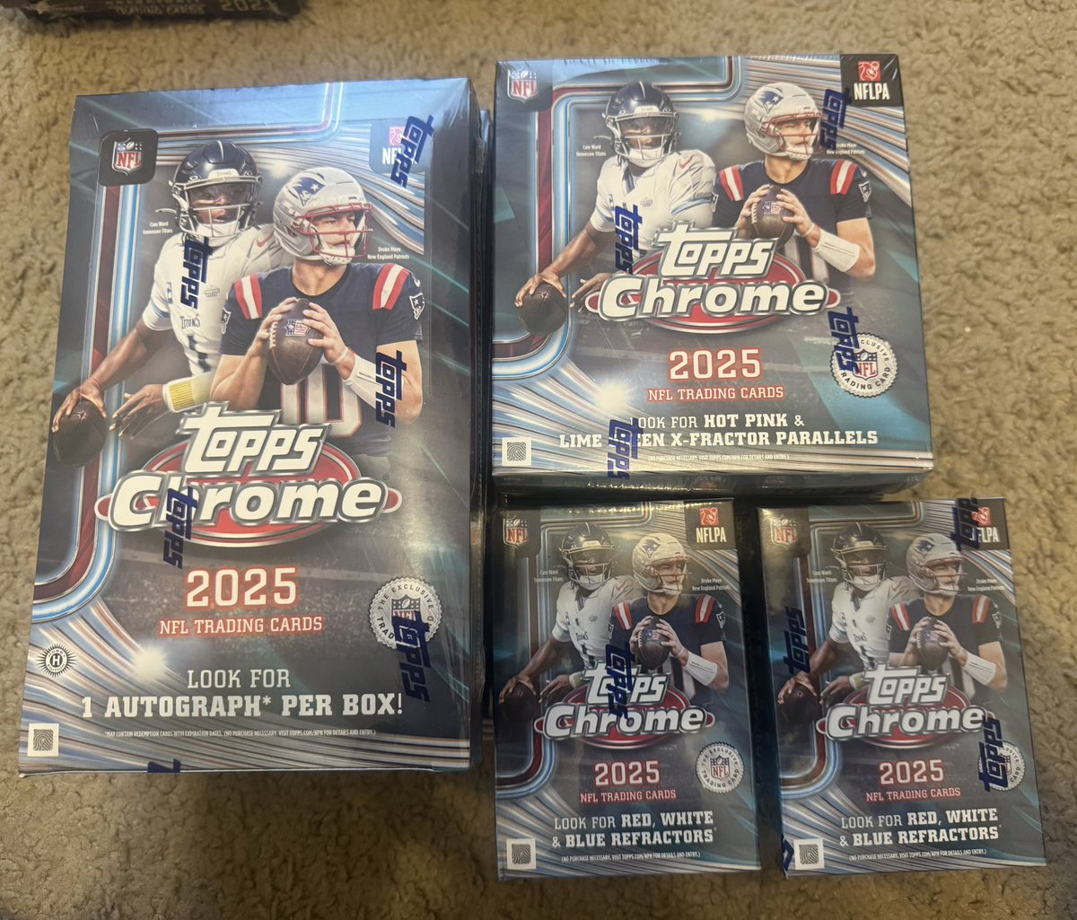 OffDaHook35's tweet photo. ‼️WAX‼️

Price per box shipped 

Feel free to make offers 

(4) 2021 Finest Basketball - 110
(3) 2022 Cosmic Chrome Baseball - 1000
(1) 2023 Star Wars ROTJ Sapphire - 200
(1) 2023 Topps Gilded Baseball - 1000
(2) 2023-24 UD Hockey Mega - 65
(40) 2023 Topps Chrome Logofractor - 150
(12) 2023 Allen & Ginter Hobby - 260
(4) 2024 Cosmic Chrome Baseball - 1100
(1) 2025 Chrome UFC Sapphire- 400
(2) 2025 Topps Chrome BB Blaster - 40
(2) 2025 Bowman Draft Mega - 80
(4) 2025 Topps Chrome FB Hobby - 600
(14) 2025 Topps Chrome FB Value - 50
(2) 2025 Topps Chrome FB Mega - 85
(20) 2025 Bowman Basketball Value - 40
(2) 2026 Finest Baseball Mega - 100
(3) 2026 Topps S2 Baseball AS Mega - 60