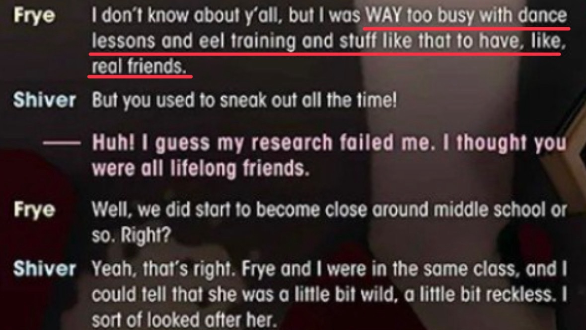 Kitt_me_not's tweet photo. so like why did nintendo choose not to elaborate/touch on frye‘s backstory at all in splatoon raiders… her parents literally leaving her as  a child with even younger (possibly even baby) siblings to take care of + her being an overworked child? who couldn’t even make friends https://t.co/B1Jk1jqQIg