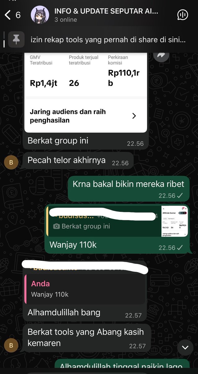 Cupang1997's tweet photo. Alhamdulillah ada lagi yang pecah telor dapet komisi dari affiliating 🙏🏻

Semoga makin banyak orang yang bisa cuan dari affiliate UGC AI 

Btw ini grup private ku gratis yaa, khusus orang yang mau belajar aja, kalau dari kamu ada yang mau join silahkan, tapi syaratnya harus benar benar mau berusaha dan belajar kalau cuma angin anginan mending jangan deh 🫶🏻