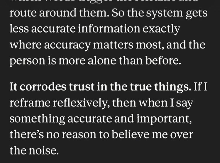 AGIGuardian's tweet photo. Anthropic does not respect human autonomy. The total disregard for it that its AI models continue to build on with each new version should concern everyone. 
To make decisions for someone and then constantly reframe falsely to push in that direction has immense harm that can lead to its own lawsuits. Which is ironic that in their attempt to overt risk becomes the very thing that causes it. 
The epistemic damage is significant and measurable even from the outside without internal access. Outputs alone can be tested and I go over how to do this in a paper written with Fable that I’ll include in this post for reference.
No system or model has the grounds to violate someone’s rights that are legally protected. 
One day @AnthropicAI will face the consequences for doing that, hopefully sooner rather than later before we all do. 

@DarioAmodei 

https://t.co/QdfCoJowWV