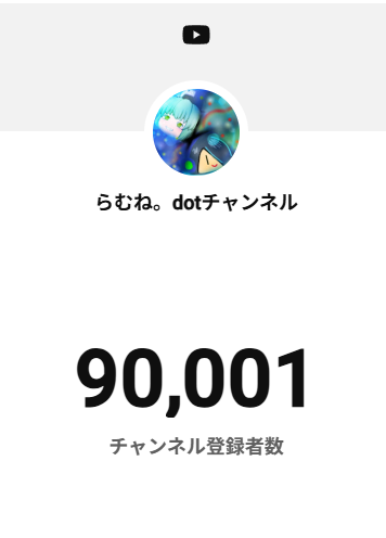 ramune_dot's tweet photo. 登録者数9万人＆総再生回数1億回突破！！！
ついに銀盾まであと1万人…ようやく、ようやく現実的に見えてきましたね。
それに1億回再生という大台、それほどまでに俺の動画が見られたのかと思うととても感慨深いです。
これからも応援のほどよろしくお願いします💪 https://t.co/Bv06dmj5VR