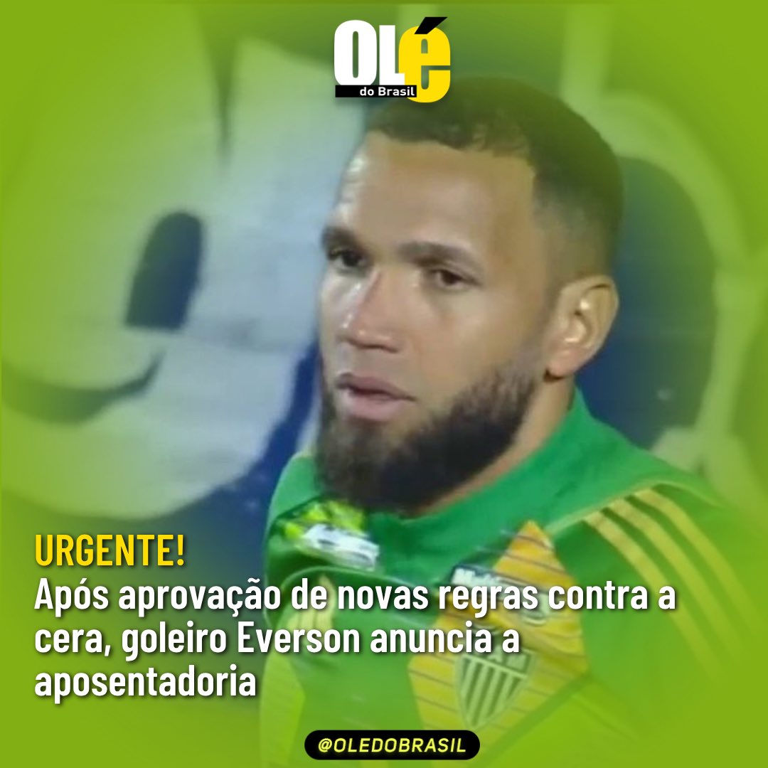 Oledobrasil's tweet photo. Após aprovação de novas regras contra a cera, o goleiro Everson anunciou a aposentadoria.

Sem a sua melhor jogada, o arqueiro do Atlético-MG se viu obrigado a pendurar as chuteiras.

“Everson sem poder fazer cera é como um leão sem as garras, um tubarão sem os dentes. Ele está certo em parar de jogar”, disse Chicken Little, torcedor do Galão.

Uma coletiva de imprensa deve ocorrer assim que Everson parar de fingir que sentiu a costela após cair no gramado.

Siga o @oledobrasil para mais notícias fictícias/humorísticas como essa.