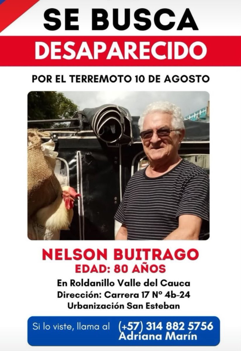 JUANCAELBROKY's tweet photo. 🚨 Se busca el señor Nelson Buitrago de 80 años, en Roldanillo, Valle del Cauca. Cualquier información al número 3148825756. Difundamos. https://t.co/bEysiHHYFQ