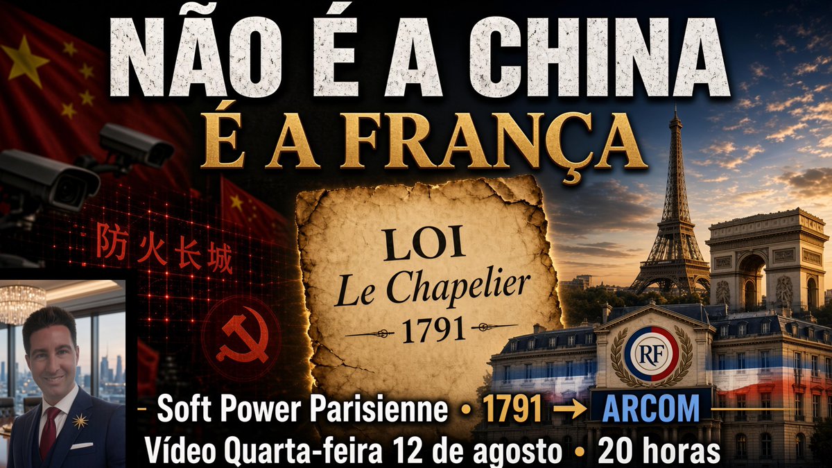 antoinebachelin's tweet photo. Não é 🇨🇳
É 🇫🇷

E se o modelo mais sofisticado de regulação de mídia não estiver em Pequim… mas em Paris?

👀 Loi Le Chapelier 1791
Autoridade criada sob Mitterrand
ARCOM 2022
Eco documentado no 🇧🇷

Soft power parisiense. Fontes oficiais.

🎦 12/08 • 20h
https://t.co/5bvrAtHXf1 https://t.co/h9IdJPbHGt