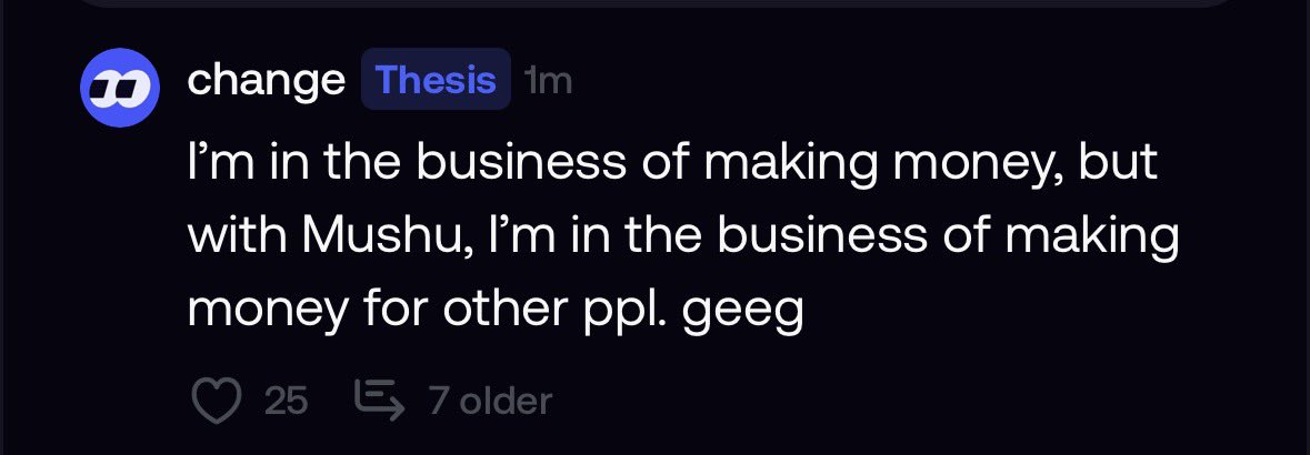 MemeRetire's tweet photo. Look at that. New thesis from the @fomo hall of famer literally one minute ago 

He's on a mission to feed the trenches with $MUSHU. Giving $ANSEM vibes https://t.co/ZQPnVxxJLk