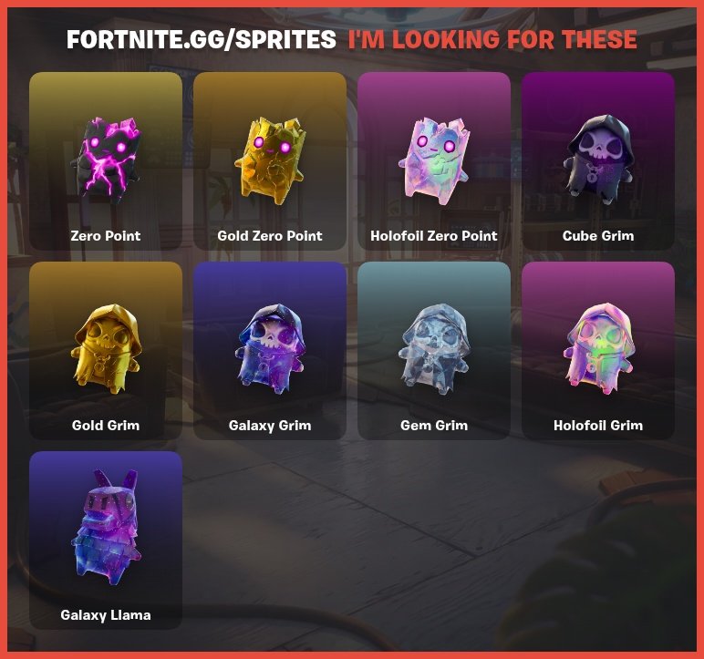 fortunekomodo's tweet photo. Only missing these #fortnite #sprite #sprites #trade #grimsprite #zeropointsprite https://t.co/wWoctAVn7m