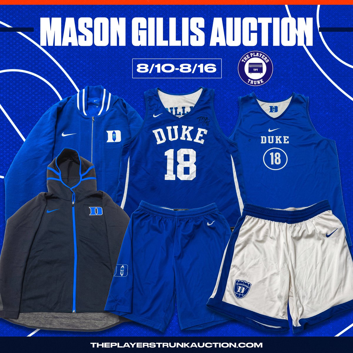 theplayerstrunk's tweet photo. 🏀 MASON GILLIS AUCTION IS LIVE! 🔵😈

Own a piece of Duke Basketball with practice-worn and team-issued gear straight from Mason Gillis’ collection.

Practice Jerseys. Shorts. Player-exclusive gear. 🔥

⏰ Auction ends 8/16
🔗 https://t.co/5rT3tdZrqO

Bid now before it’s gone! https://t.co/BHvloxwdz2