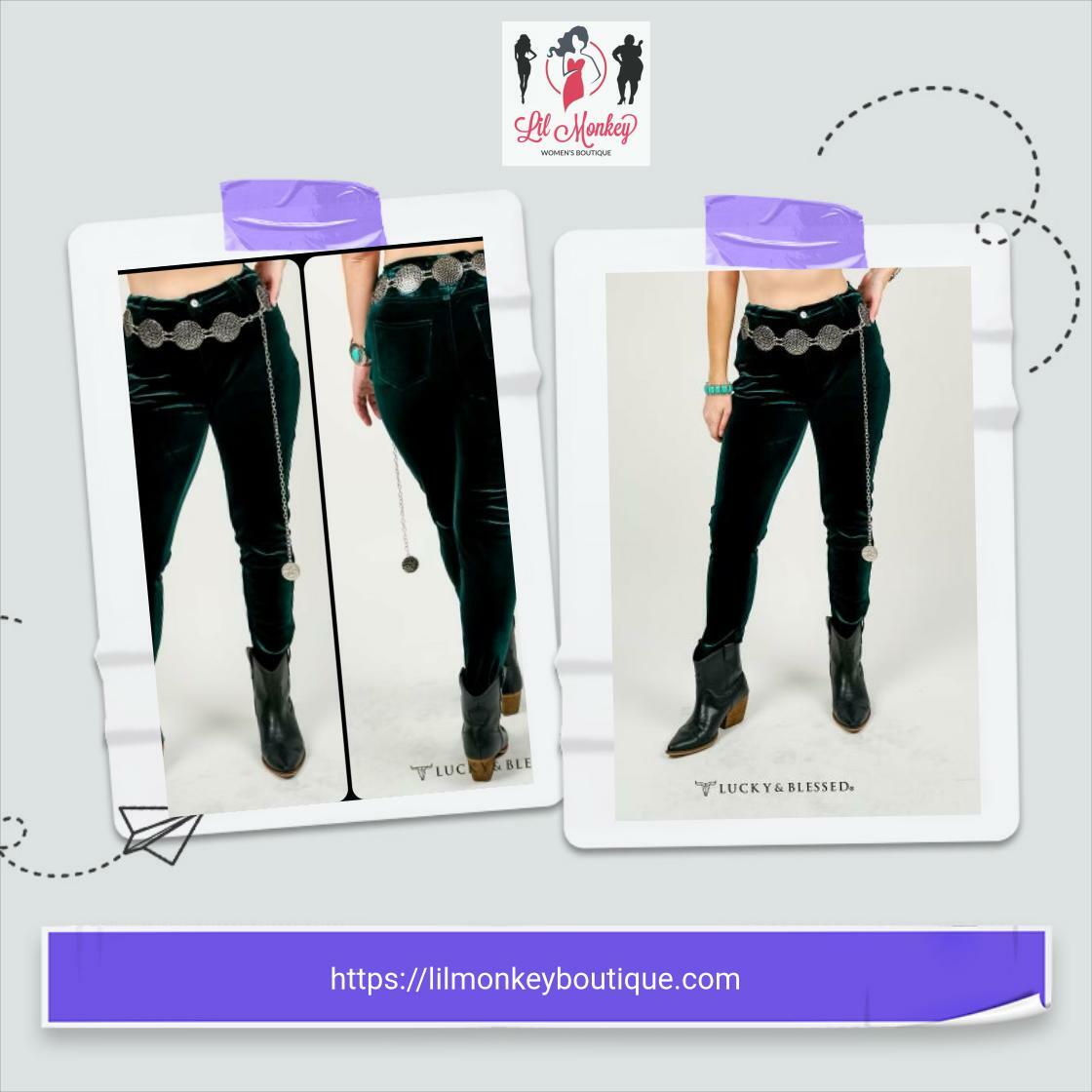 LilMonkeyWaco's tweet photo. Elevate your style with our Lucky &amp; Blessed Green Velvet Skinny Pants for just $34.99. Experience the blend of comfort and chic. Visit my Instagram bio for shop link #FashionEssentials #VelvetVibes https://t.co/QkI8S1wAGd