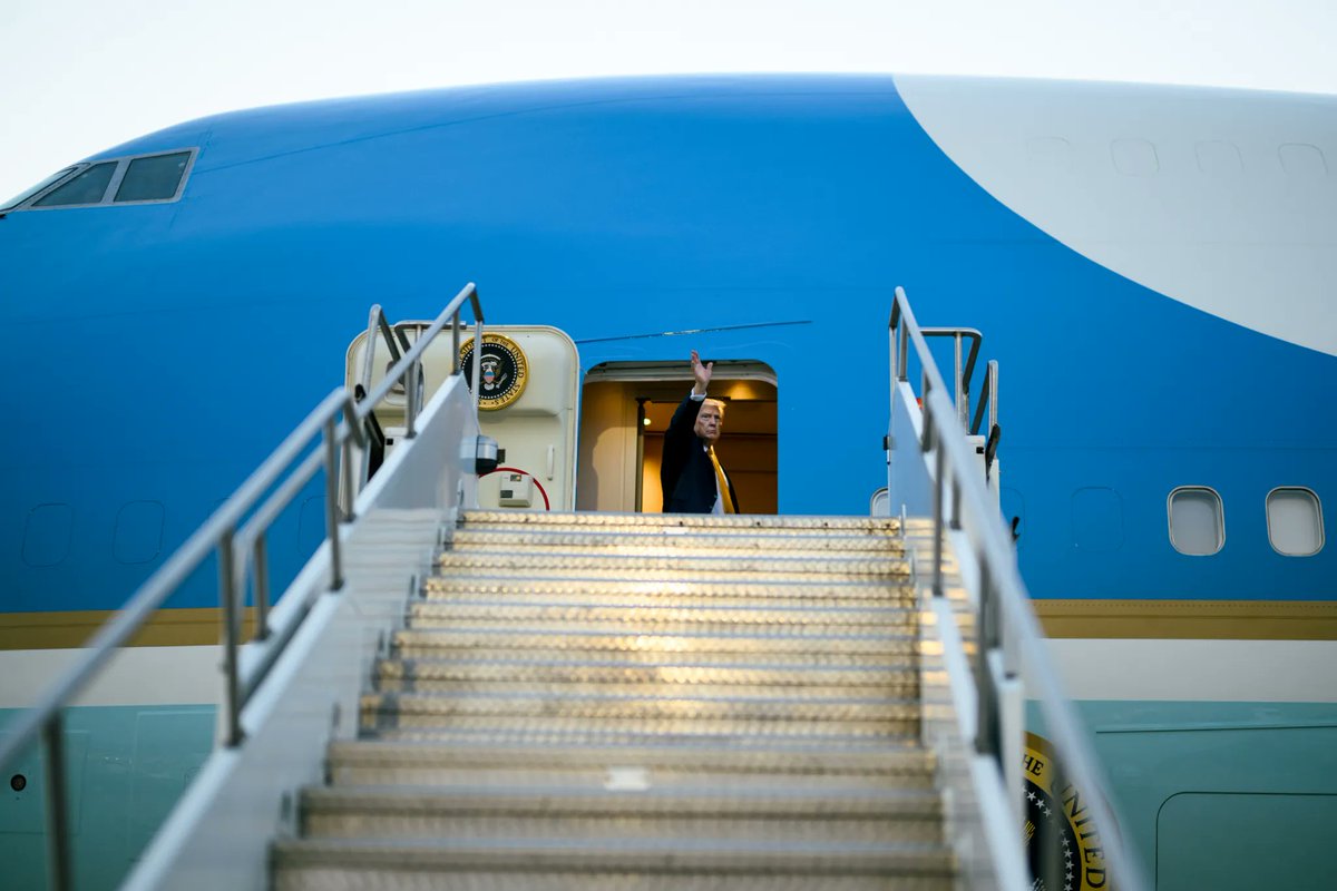 BullTheoryio's tweet photo. BREAKING: 🇺🇸Trump secretly flew out of Turkey on a military aircraft amid a credible Iranian assassination threat, as per Washington Post.

After boarding the plane on camera on July 8 following the NATO Summit in Ankara, Trump and several aides slipped out through a different door into a raised airport catering truck and were driven to an Air Force C-32A, which flew him to the UK under the call sign “Reach 18.”

Even journalists onboard AF1 believed he was on the same flight.

The White House publicly said he was aboard Air Force One.