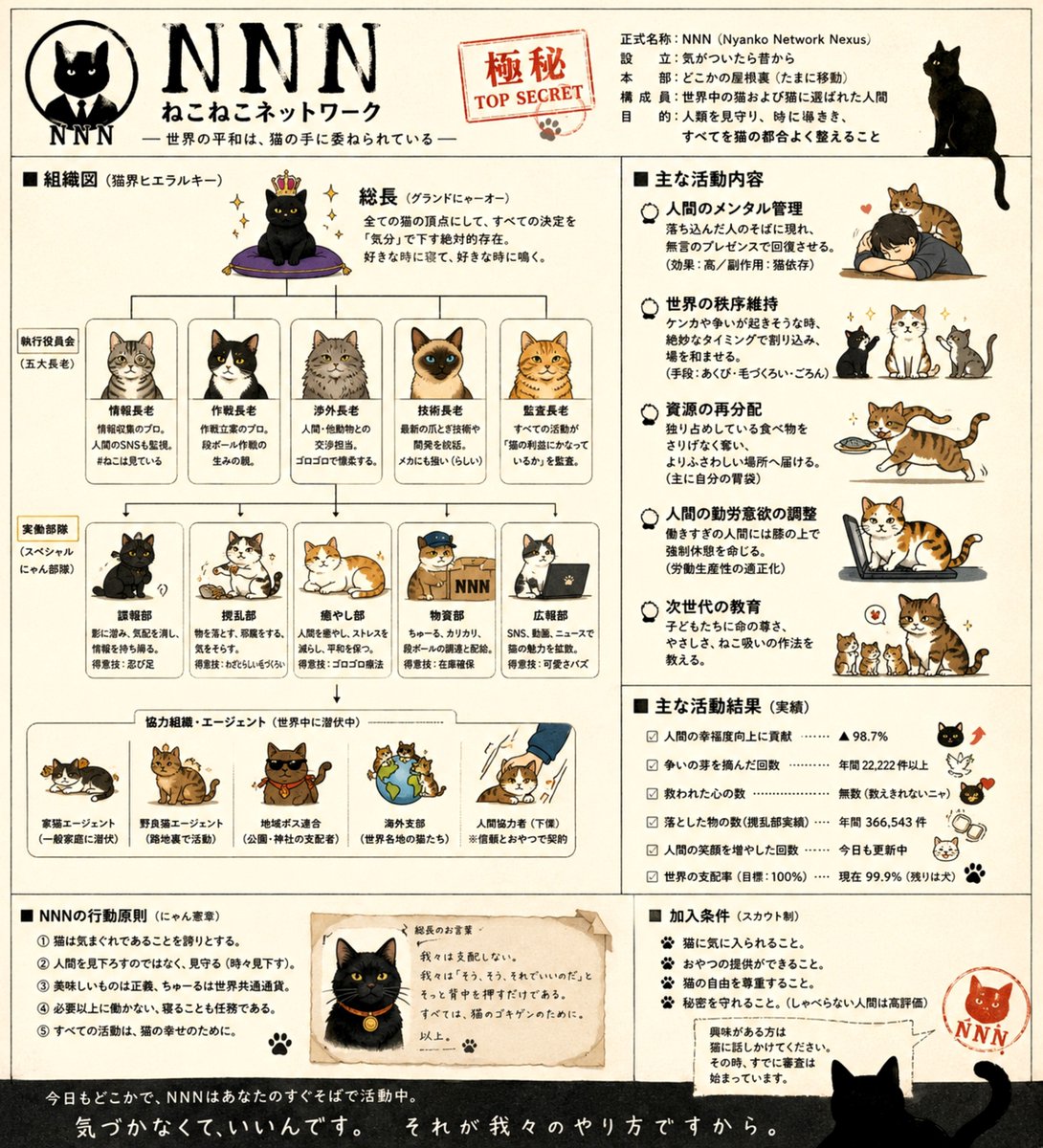 AIに秘密結社NNN（にゃんにゃんにゃん）の極秘調査を頼みました