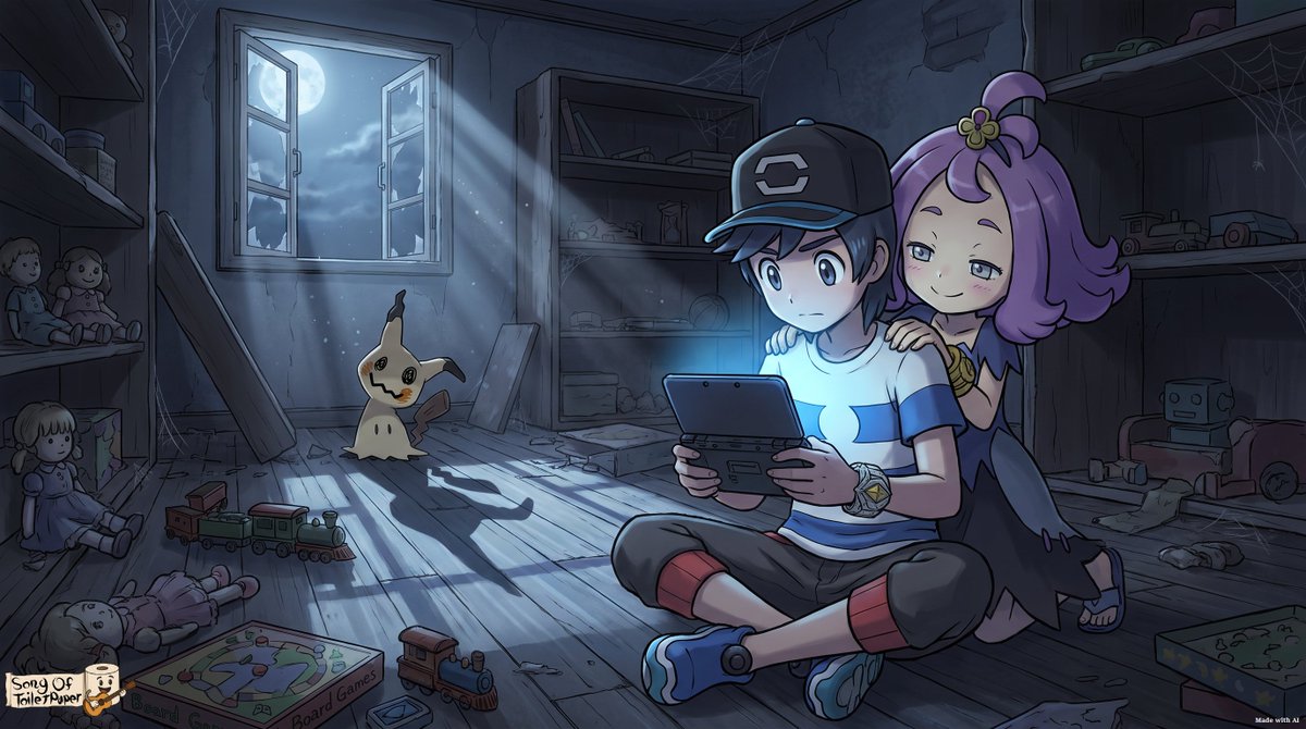 SongOfToilets's tweet photo. Elio x Acerola (and Mimikyu) from Pokemon Sun and Moon Versions.

#Pokemon #fanart #Nintendo3DS #GhostLightShipping https://t.co/CDvloQmUl9