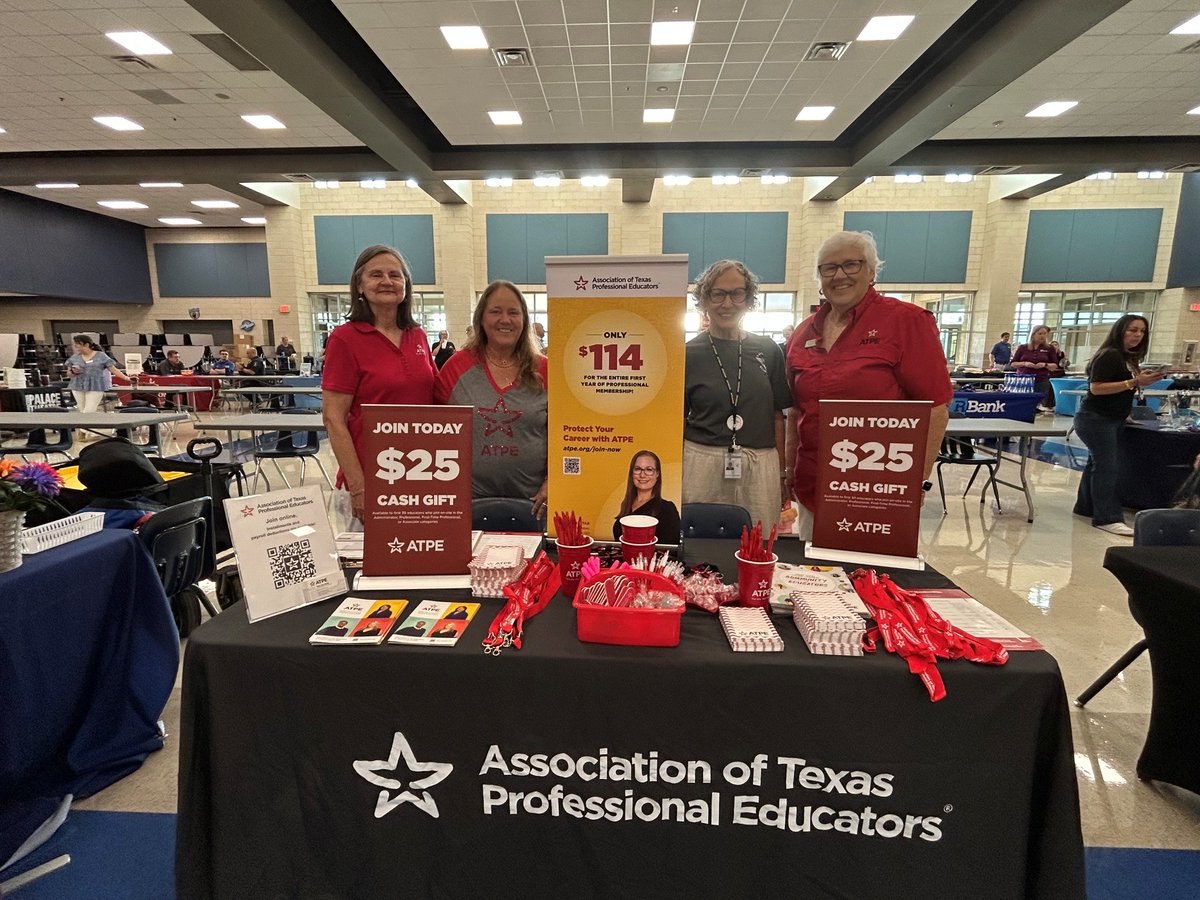 OfficialATPE's tweet photo. ATPE proudly welcomed educators back to school at Georgetown ISD's convocation! 🌟 If you visited our table and picked up some merch, show it with pride! Don’t forget to tag us in your photos! #ATPE #BacktoSchool #txed https://t.co/uOG5jpW65q