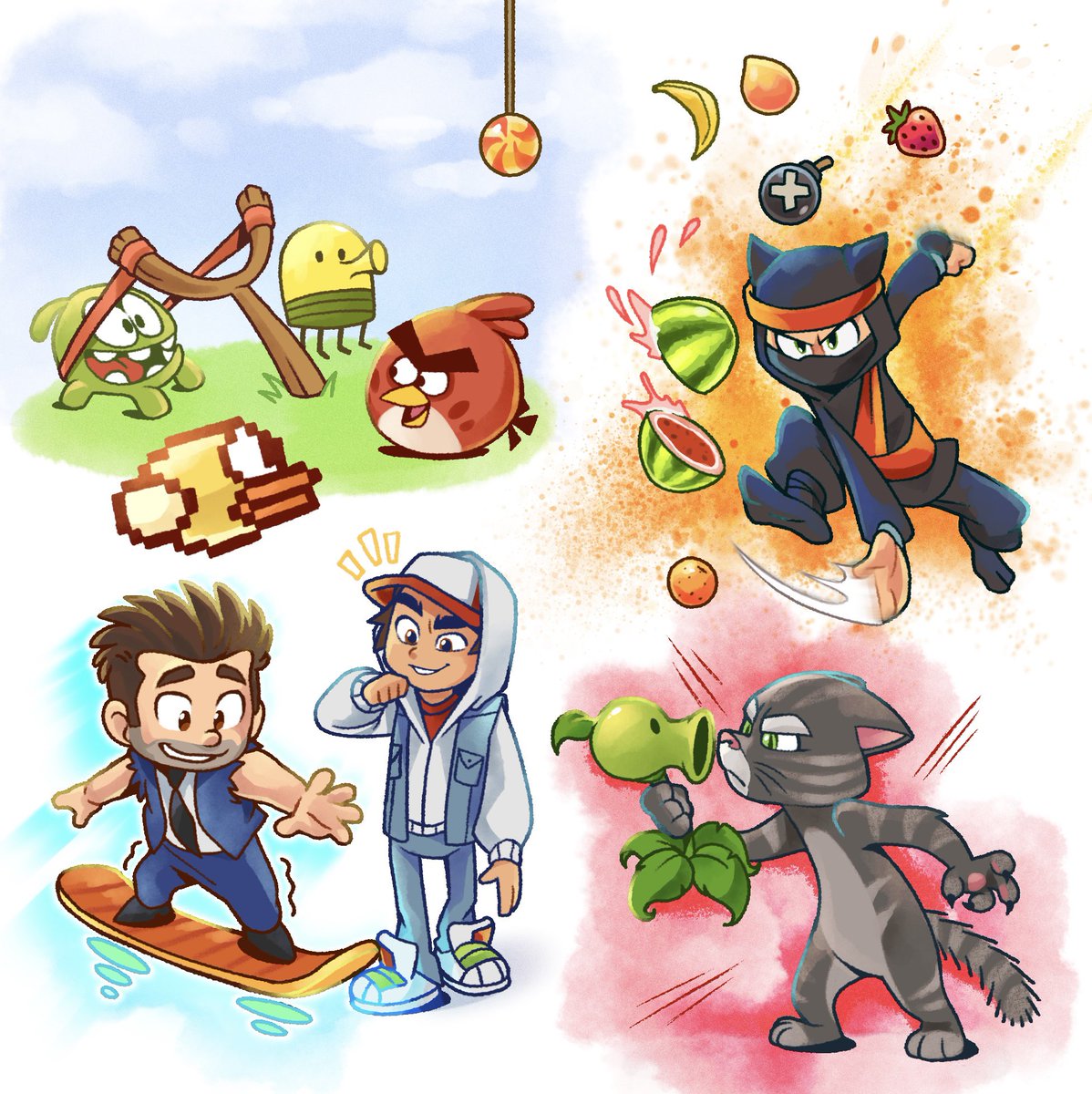 exitstarz's tweet photo. Drew of a bunch of my favourite mobile game characters!

#fanart #mobilegames #nostalgia #angrybirds #subwaysurfers #talkingtom #plantsvszombies https://t.co/arwe6mb8bi