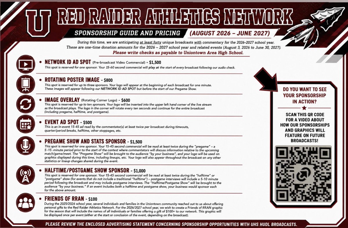 jojascully's tweet photo. The Uniontown Area School District Red Raider Athletics Network begins 2026/2027 broadcasts in two weeks! If you’re interested in supporting us — contact me at joshua.scully@uasdraiders.org or 724-550-5712. We have boys’ and girls’ soccer and volleyball on the schedule before Labor Day and we are working to add golf and cross country!
#HUDL
