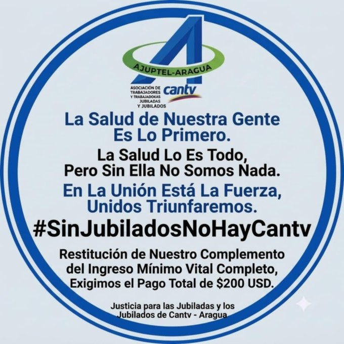 MarcoCeballo's tweet photo. #11Ago #CantvConculcaLosDDHH Por la Salud,La Vida y Restitucion de Nuestros Derechos Conculcados, PaguenLos Reembolsos y #RestituyanElBono a Los #JubiladosCantvEnLucha @salaprensaCantv @ReutersLatam @DIFUNDELOYA @Aramoss8 @la_katuar @elsiglogt @mariasan8 @EVTVMiami @NTN24 https://t.co/L1mPlVcWKV