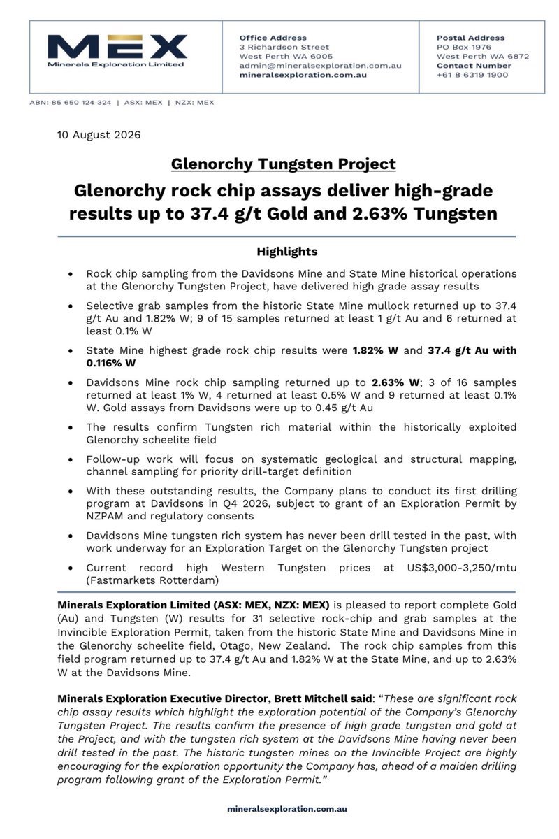 ausstuckchick's tweet photo. ASX: MEX 
High grade gold and tungsten assays.

@min_ex_ltd https://t.co/BvDNRyEfIq