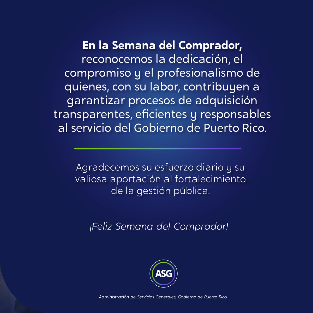 ASGPUERTORICO's tweet photo. ¡Es la Semana del Comprador! 🛒🛍️

En la ASG, comprar, contratar y gestionar bienes, obras y servicios es el trabajo de todos los días. Y esta semana queremos reconocer a todo nuestro equipo, que lo hace posible. ¡Felicidades en su semana! https://t.co/U5htGsf4da