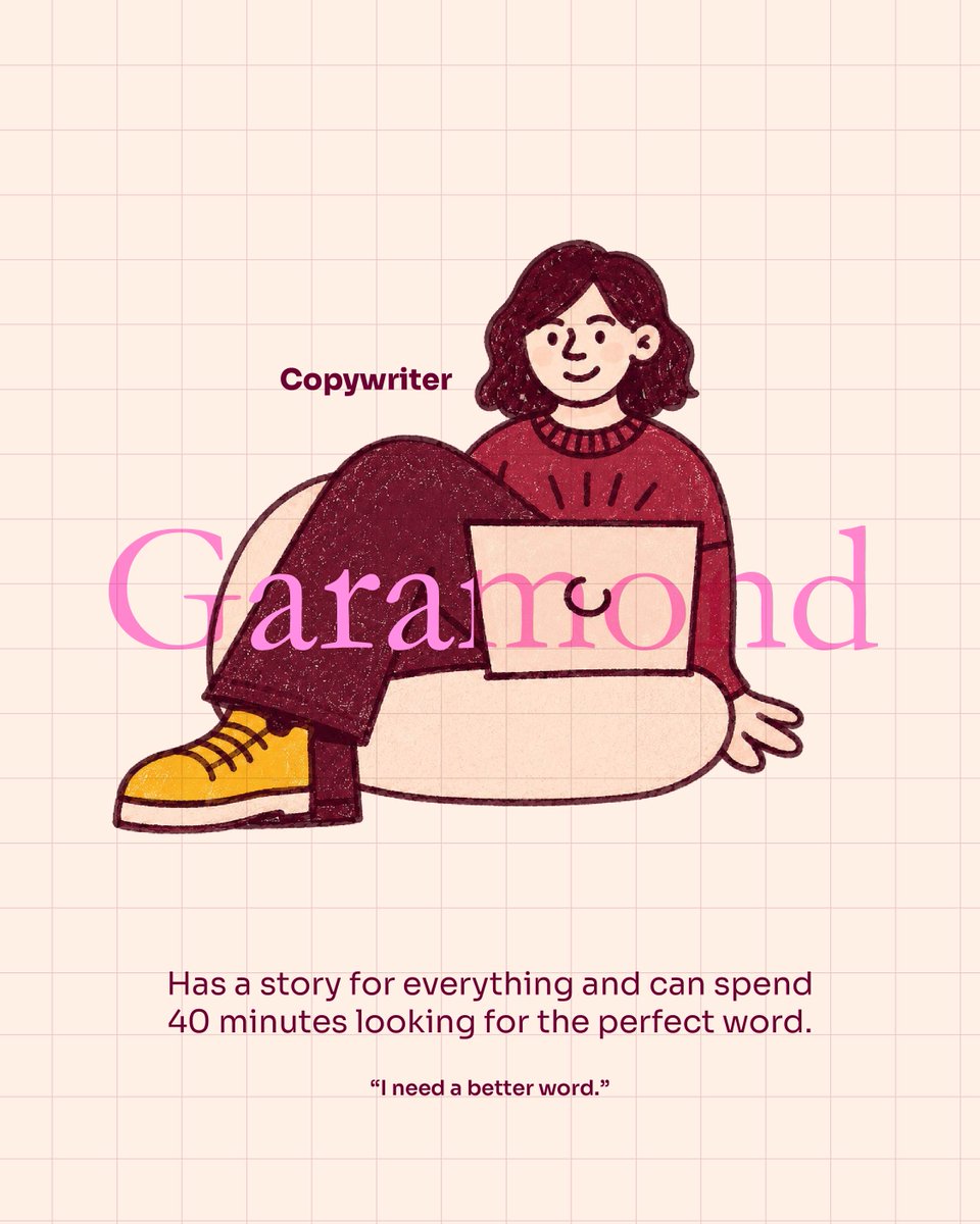 lazohdesign's tweet photo. Every creative role has its own typeface energy ✍️🎨 From the dramatic Creative Director to the detail-obsessed Designer, the word-hunting Copywriter, and the always-on-time Project Manager.

Which typeface are you? 👀 Tag your company’s Comic Sans 😂 https://t.co/r0719m27Ly