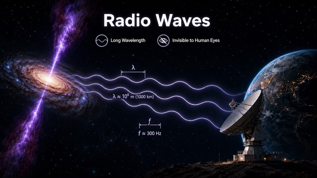Astrophysi_Alae's tweet photo. Radio waves are the longest-wavelength, lowest-energy form of electromagnetic radiation.
They’re invisible to our eyes, but they reveal things we can’t see in ordinary light from cold gas and magnetic fields to powerful jets from distant galaxies.
#radioastronomie #radiofequency https://t.co/fJKW441FqQ