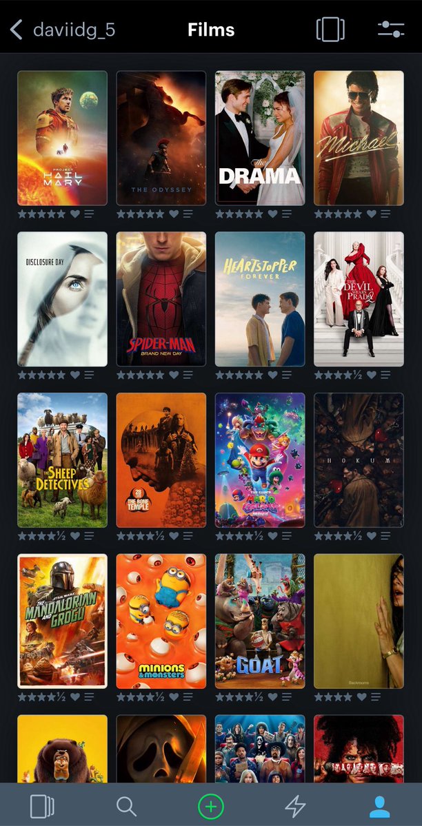 daviidg_5's tweet photo. pues que queréis que os diga… pero para mi amar el cine es esto (aún así, tengo muchas con nota bajísima, pero he visto más de 40 pelis de 2026 y obviamente no puedo poner todas), supongo que no puedo ser cinéfilo si veo el cine para disfrutar… https://t.co/slddJgk2E1