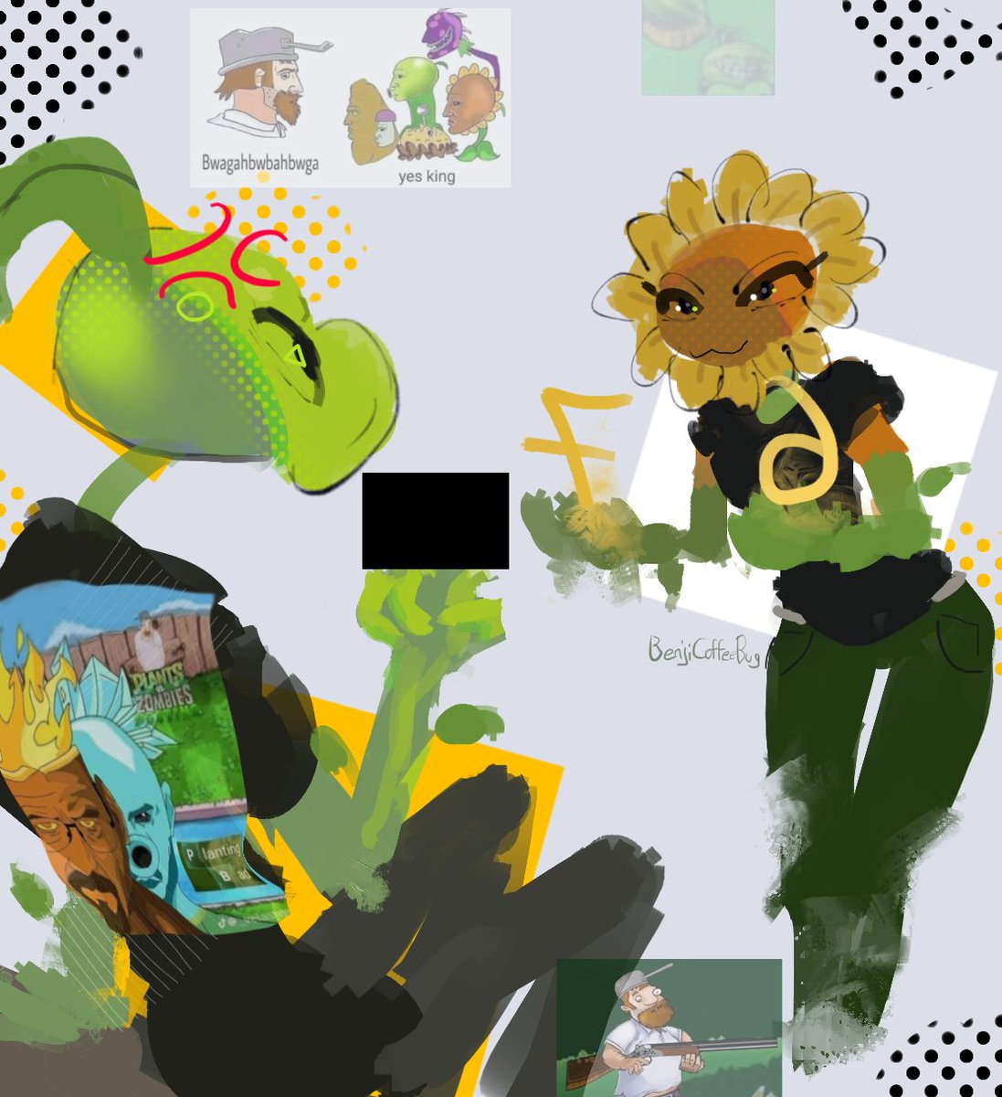 benjicoffeebug's tweet photo. what the sunflower doin, peashooter?
#pvz #pvzart #funny https://t.co/l1VfpnRq3O