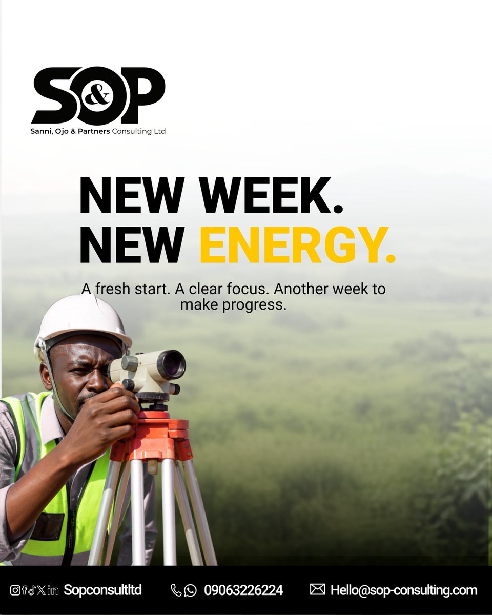 sopconsultltd's tweet photo. NEW WEEK. NEW ENERGY.
Fresh focus. Clear priorities. 
Another week to move projects forward.
Happy new week

#projectshowcase #constructionwork #sopconsulting #sanniojoandpartners #civilstructural https://t.co/RbY8FCzCSk