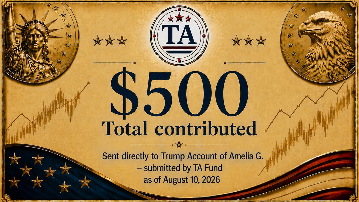 TA_fund's tweet photo. Congratulations to Amelia G. for receiving a $500
@TrumpAccounts contribution from TA Fund.🇺🇸 https://t.co/tJBxKTB2HL