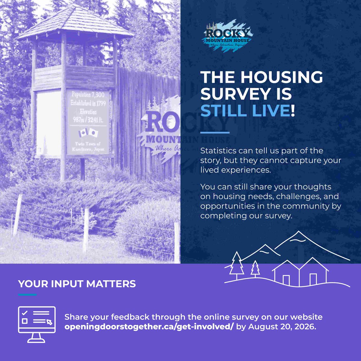 TOWNOFROCKY's tweet photo. Have You Shared Your Thoughts on Housing Yet? 

https://t.co/Bp5QrVrKu7 

📅 Survey closes August 20, 2026 

Your voice can help shape the future of housing in Rocky Mountain House. https://t.co/8Ua8Gy4ya9