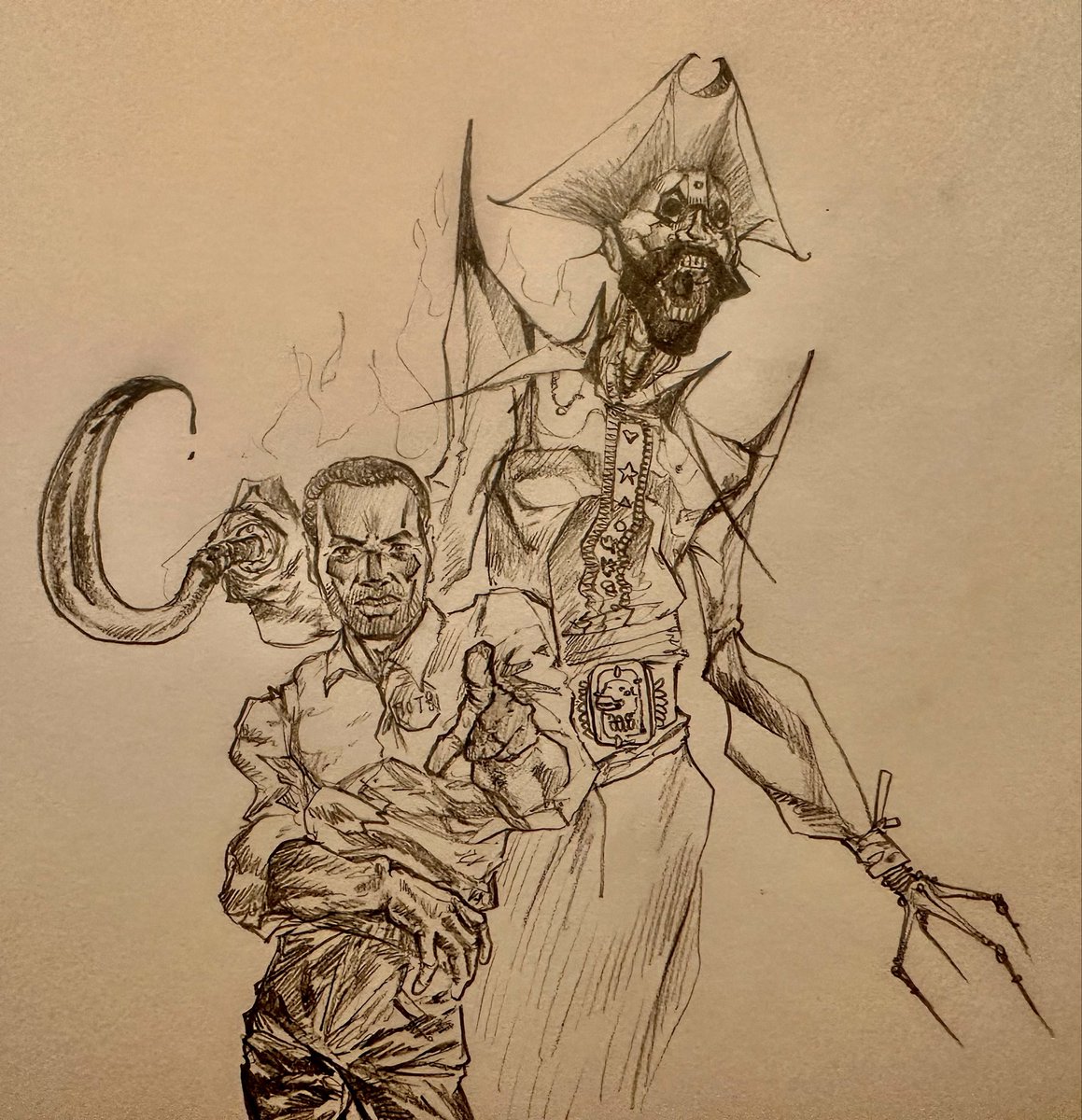 doctornowhere_'s tweet photo. I’m on Stardust Crusaders right now and decided to draw Clark from the backrooms and his pirate stand consider me a fan so far https://t.co/xVy20GsUBg