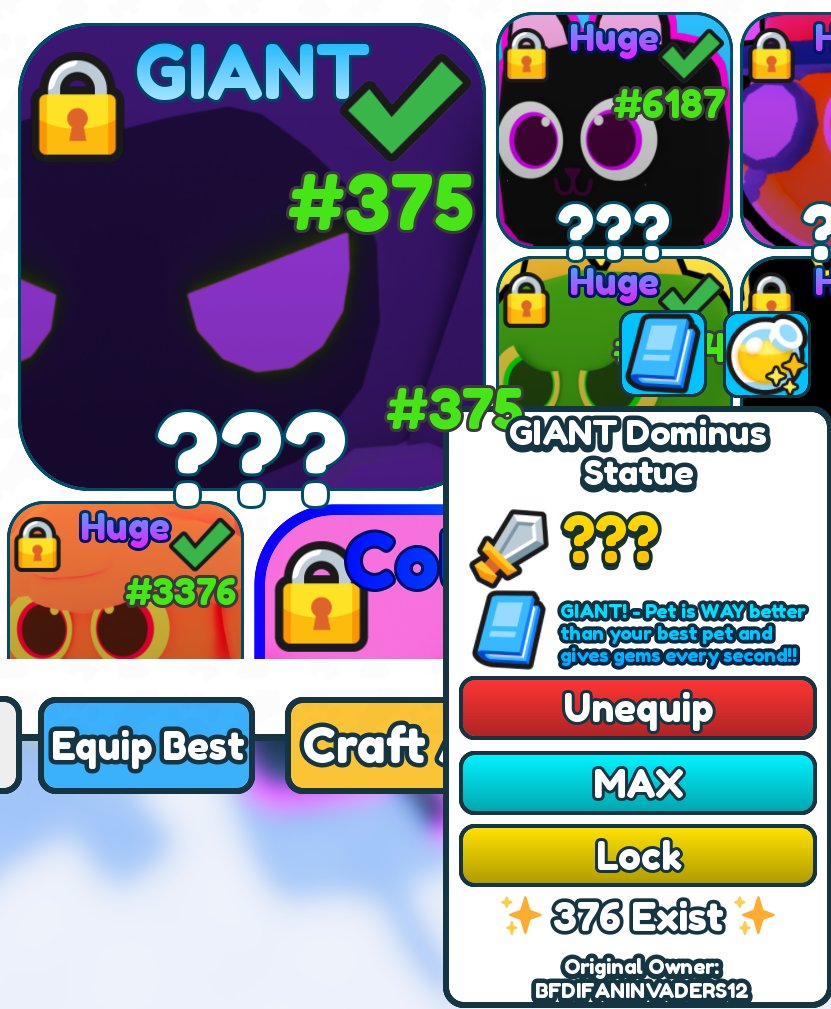 RJsWorld3's tweet photo. I CAN'T BELIEVE THIS AT ALL!!! #LuckyBlockLegends
I didn't even realize I hatched this; and it turns out after doing some research, IT'S A 1/1 DARK MATTER GIANT!!! COMPLETELY UNEXPECTED especially since I was only trying to hatch variant huges, so GIANT VARIANT before huge hatch! https://t.co/cyfUCR6KwU