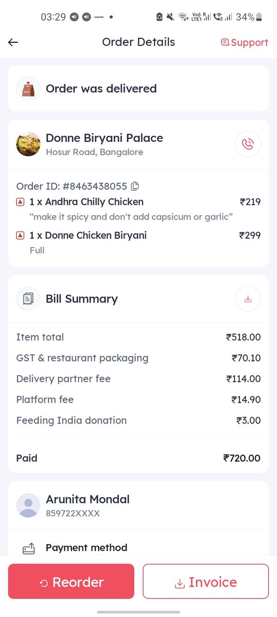 Samit20lambu's tweet photo. @zomato please help!!! Paid 300 extra for delivery and taxes and convenience fees. I waited for 1 hpur for my food and its rotten!The chat support cant see the scrub item in my food! I am sooo furious! I cut my hand on the packaging that had an open staple pin as well. 8463438055 https://t.co/5QLYS0HkbN