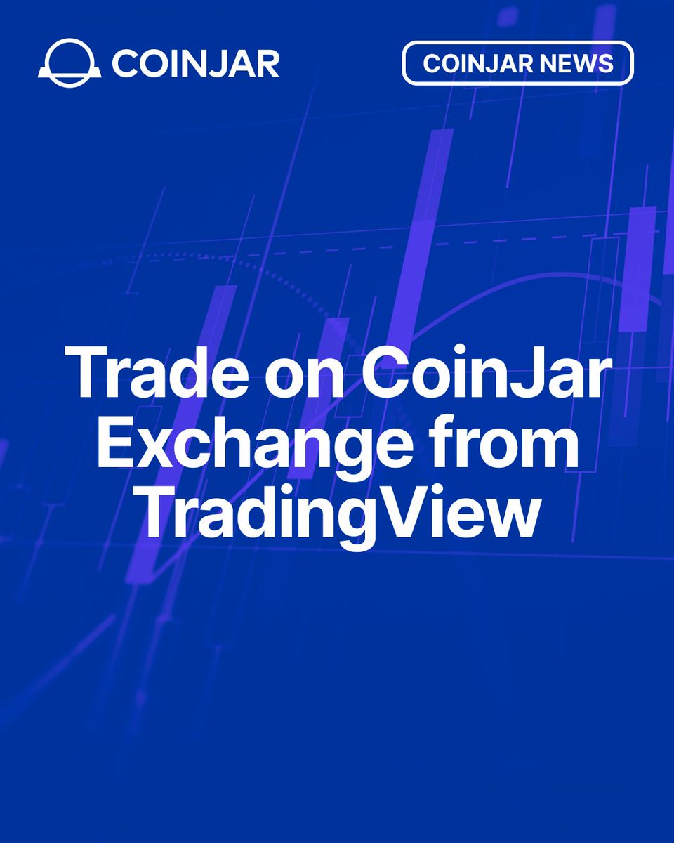 GetCoinJar's tweet photo. CoinJar Exchange is now on TradingView!

Connect your account and place live orders on CoinJar Exchange's order book directly from TradingView's charts. Analyse and execute in the same window, no more switching platforms.

CoinJar is the first Australian-headquartered spot crypto exchange to offer a TradingView trading integration.

What you can do:

- Place market and limit orders on CoinJar Exchange's live order book
- Trade from the chart on Supercharts
- Track open positions, working orders and order history in the Trading Panel
- Monitor your balance in real time

You're trading on CoinJar Exchange's actual order book, with globally sourced liquidity and a matching engine built for active trading, not a synthetic price feed.

Fees start from 0% to 0.1% maker/taker and scale down as your 30-day volume grows. There's no cost to connect, just a free TradingView account needed.

For security, the integration cannot withdraw funds from your CoinJar Exchange account. Your existing CoinJar login and security settings still apply.

Available now to verified customers in Australia and the UK using a browser.
Learn how to connect: https://t.co/h562Zf0p8Z

This content is for information purposes only and does not constitute financial advice. CoinJar Europe Limited is authorised as a Crypto-Asset Service Provider under the Markets in Crypto-Assets Regulation (MiCAR) by the Central Bank of Ireland.