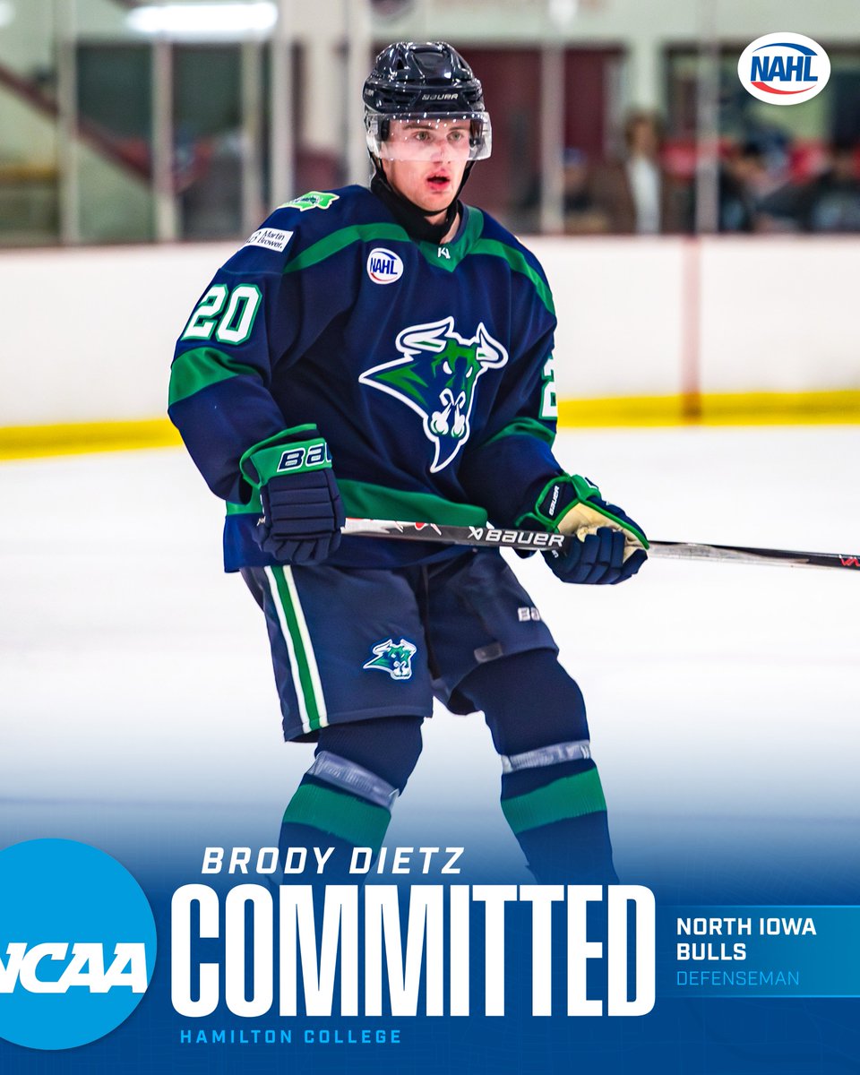 NAHLHockey's tweet photo. #NAHL Commitment Alert: @NorthIowaBulls captain, Brody Dietz, has committed to play NCAA hockey for @HamCollSports.

📰: https://t.co/QhNtzm8P5O
#CollegeReady https://t.co/w5bbVVH56l