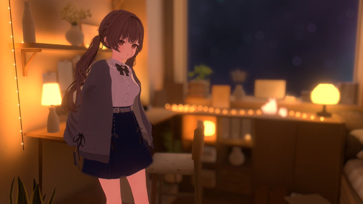 senapic's tweet photo. 最近無料配布してくださってる素敵髪型が神すぎて半年ぶりにUnityと喧嘩 可愛くて幸
アイテクスチャは自作してみたけどいい感じ～
以前から気になってたワールドに行ったり、ログイン中にTLに流れてきたミリーさんの素敵ワールドにもお邪魔しました
一旦満足！あとVRCの三人称視点の実装とても助かる https://t.co/FgNPslf905