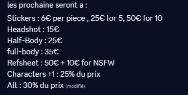 _Didjolt_'s tweet photo. Hello, I am currently working on a new price list, for now the price for the commission are these one, if you need anything don't hesitate to contact me on discord ! Have a great day everyone 😀 https://t.co/VkvXo5dFGI