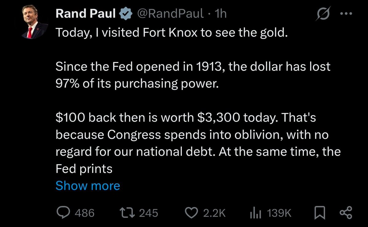 Rossfactor11b's tweet photo. Notice @RandPaul didn't say anything about the "gold." https://t.co/USlKNhzaCi