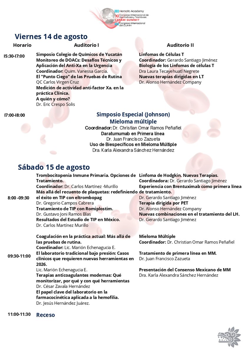 ContactoAmeh's tweet photo. 🩸 III Hemato Academy
XI Congreso Internacional de Hemostasia y Trombosis
III Congreso Internacional del OLAHH

📅 12 al 15 de agosto de 2026
📍 Mérida, Yucatán

🔗 Regístrate al congreso:
https://t.co/jijbNFACnh https://t.co/yP05YwK2Cf