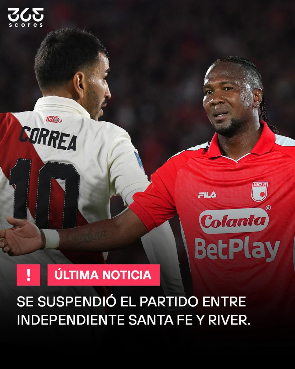 365ScoresApp's tweet photo. OFICIAL: CONMEBOL suspendió los partidos de Copa Libertadores y Copa Sudamericana en Colombia tras el terremoto.

Quedan postergados los duelos de ida por los octavos de final:

❌ Independiente Santa Fe vs. River Plate
❌ Deportes Tolima vs. Independiente del Valle

Próximamente se anunciará la reprogramación.