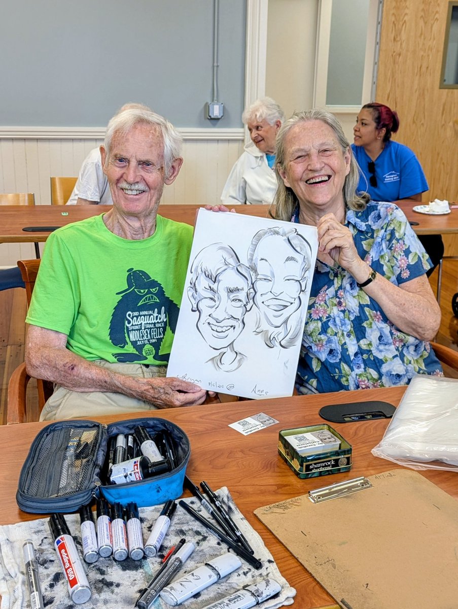 mystic_elder's tweet photo. Caricatures brought creativity and plenty of smiles to our Memory Café in #WakefieldMA! These welcoming gatherings help people living with #dementia or #Alzheimers and their family #caregivers connect. Thanks to Alex Alderete and our COA partners! #MemoryCafe https://t.co/De5wTwl6uY