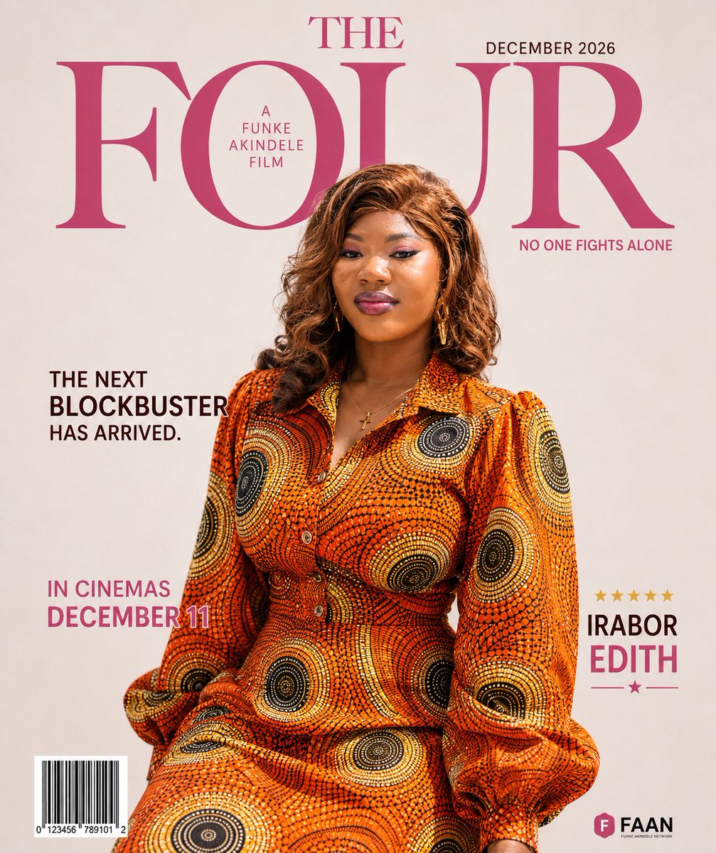 IraborEdith's tweet photo. Proud to be part of this one.
The next blockbuster has arrived.
THE FOUR
No One Fights Alone.
A Funke Akindele Film. @funkeakindele
In cinemas December 11, 2026.
#TheFour #NoOneFightsAlone #TheNextBlockbuster #FunkeAkindeleNetwork #December11 InCinemas https://t.co/CVVECaez5G