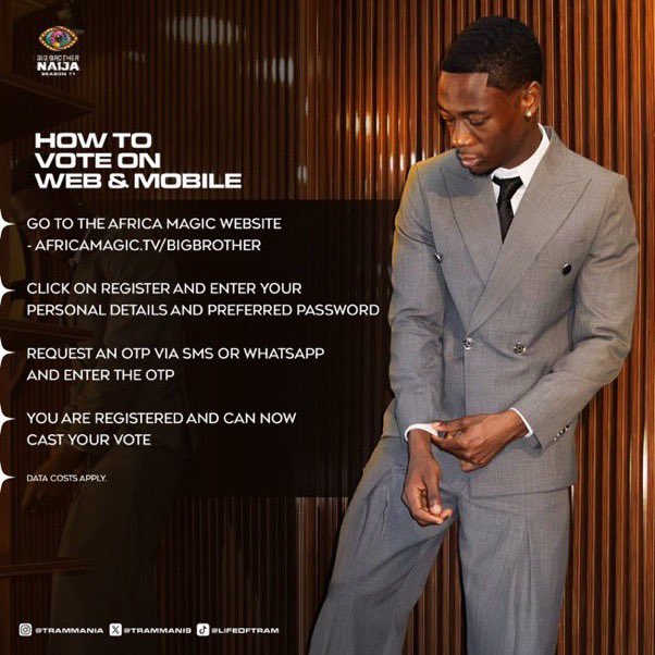 Dexisactive's tweet photo. Hey guys,please lets show up for Tram..This young man has delivered his polling unit,now its time for us to deliver ours.

Please do not rely on anyone’s help..Go all out for Tram😭Do not fall for online pressure oh,Tram deserves your support and votes like mad #BBNaija https://t.co/e2A5PJD0qQ