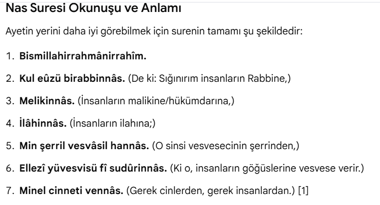 TTurk0glu's tweet photo. @birfatimazehra Nas suresinde geçiyor namazlarda okurdum akpden önce . Sureleride unutcam yakında :))  Minel edat mış :) Görsel 2 ve 3 e bakınız :) https://t.co/hZ7R1KcJcC