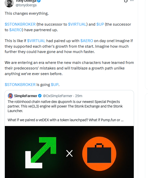 juancena2027's tweet photo. $UP IS THE $AERO OF ROBINHOOD AND ITS ONLY TRADING AT 4MIL MC

AT 40MIL MC, UP WILL BE WORTH $2.20

AT 200mil MC, UP WILL BE WORTH $10

AT 1BIL MC, UP WILL BE WORTH $50 

AT 5BIL MC ( AERO's ATH), UP WILL BE WORTH $250

https://t.co/ABFwL85xbD

$STONKBROKER