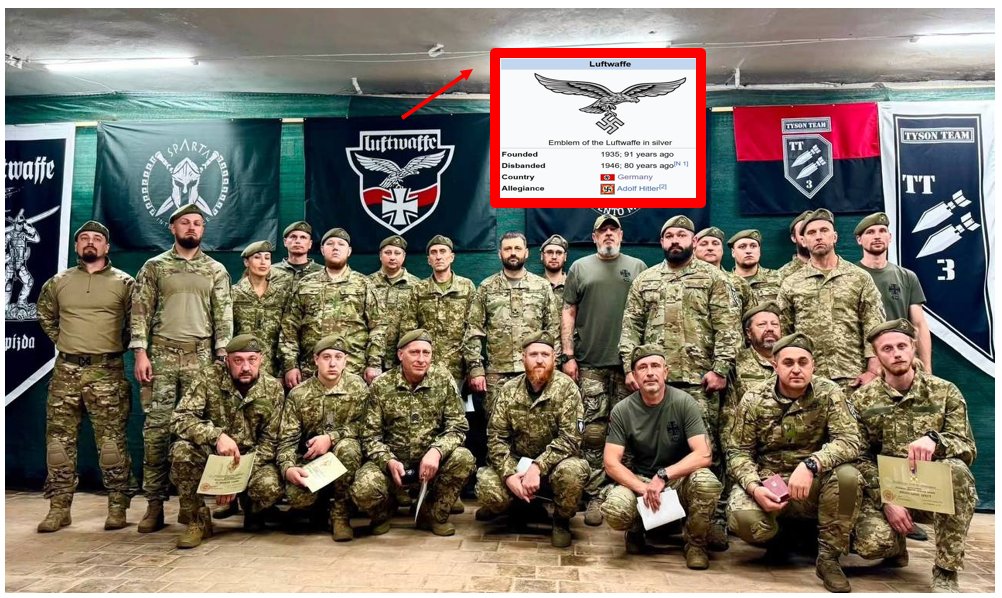 HavryshkoMarta's tweet photo. Good thing @LauraLoomer “debunked” all that pesky “Russian propaganda” about "Nazis in Ukraine". 
What a relief.

Now these guys can peacefully use a Nazi eagle as the official insignia of their Luftwaffe unit in 17 Army Corps without anyone getting the wrong idea.

And Zelensky already explained how it works: he approves the unit names his soldiers choose — and his soldiers only choose names that “inspire” them🤪