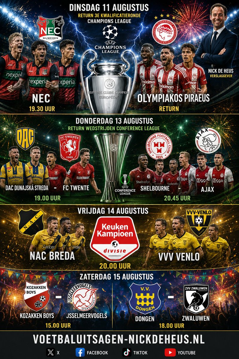 nick_heus's tweet photo. gisteren #JPSVOL vanavond #NECOLY #UCL
https://t.co/rq7NUHMlM1
donderdag #DACTWE #FCTwente #SCHAJA #Ajax #UECL vrijdag #nacvvv #nacpraat zaterdag @KozakkenBoys @VVIJV #KOZIJS
@vvdongen @vvzwaluwenvld #donzwa
zondag o.a. #feygae #Feyenoord #ajahee #Ajax https://t.co/l6ApWDvfTm